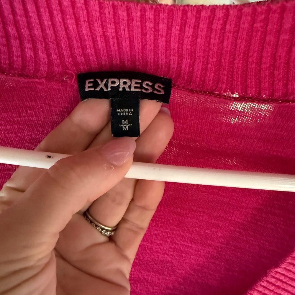 Express Pink Fitted Ribbed Blouse - Picture 4 of 4